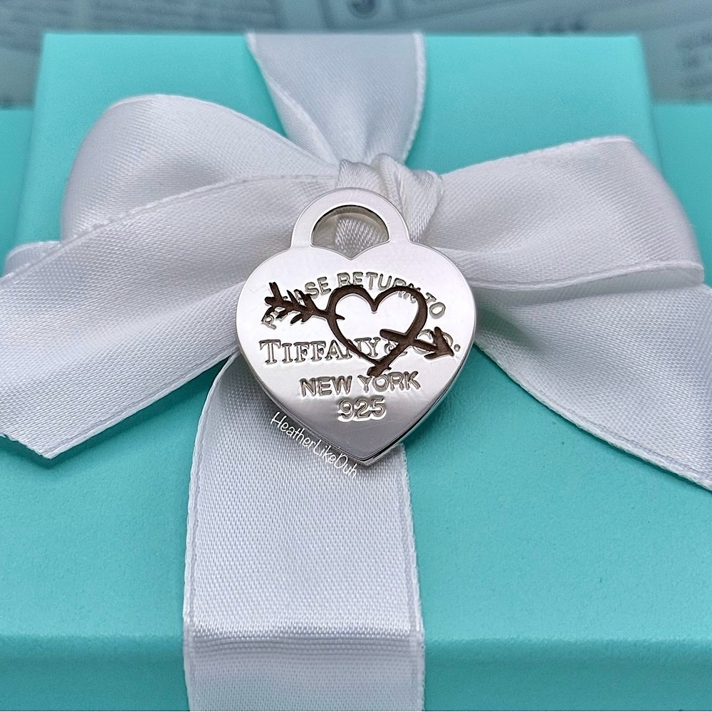 SOLD Retired Return to Tiffany & Co LARGE Etched Heart & Arrow Tag Charm Pendant